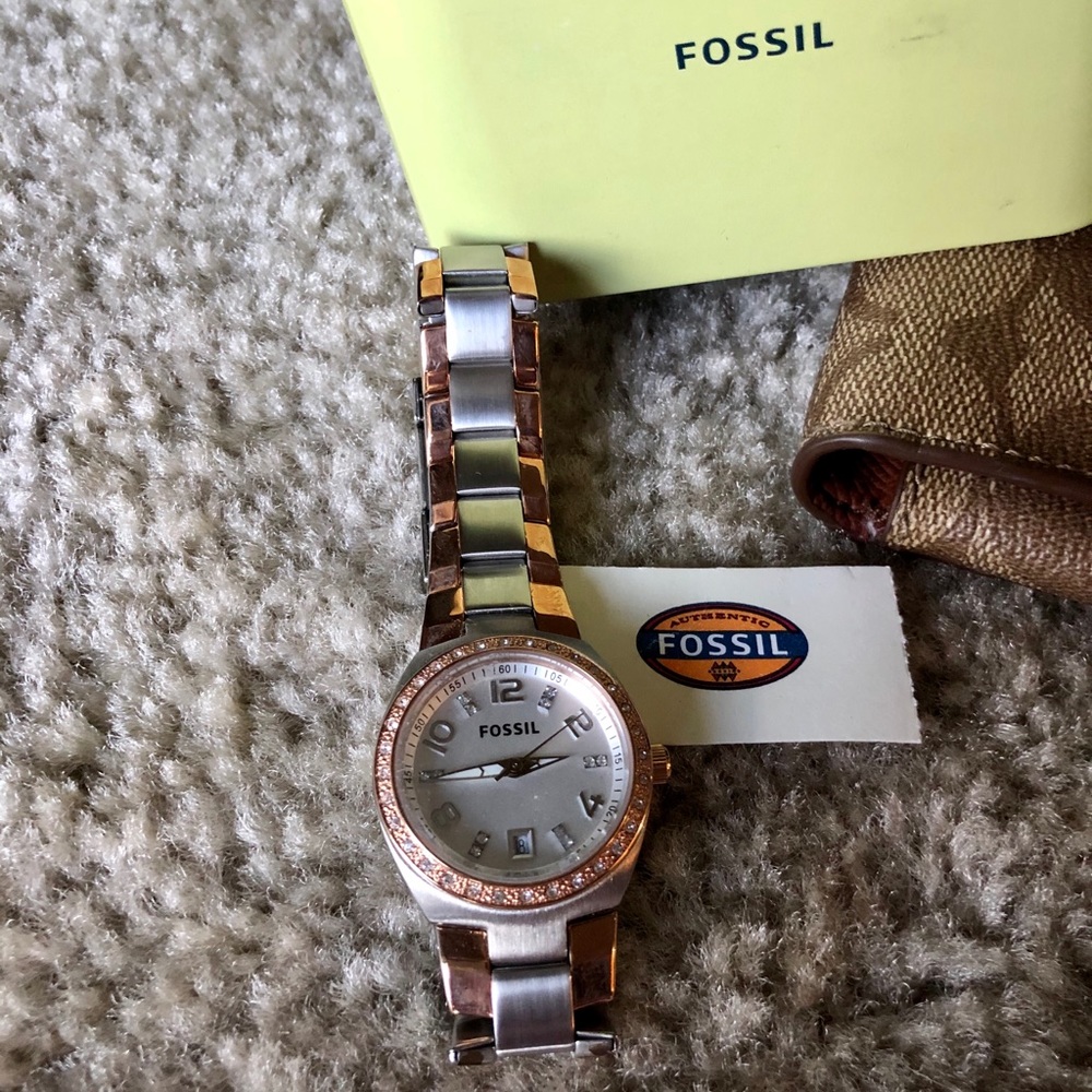 Silver and Rose Gold Fossil Watch